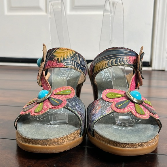 Spring Step L'Artiste Women's Agalla Leather Sandals size 41 Floral Boho Artsy - Picture 3 of 13